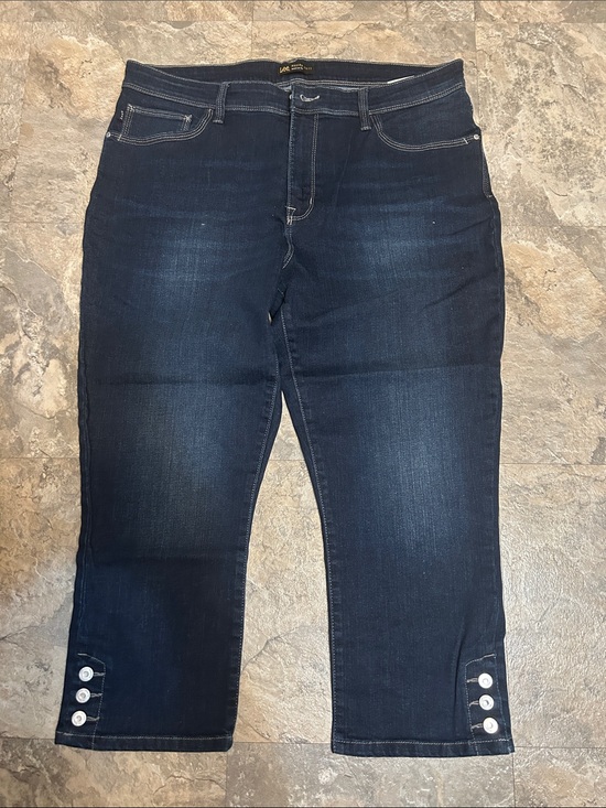 Lee Denim - Lee Dark Blue Cropped Jeans with Button Rhinestone Hem